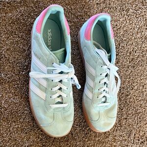 Girl’s Adidas pink green Gazelle sneakers tennis shoes size 5.5 or 38EU